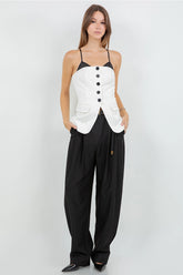 Contrast + Soft Woven Combo Button Down Vest Top