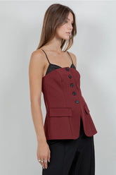 Contrast + Soft Woven Combo Button Down Vest Top