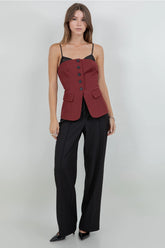 Contrast + Soft Woven Combo Button Down Vest Top