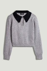 Contrast Collar Keyhole Knit Sweater