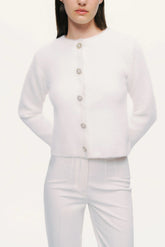 Cropped Pearl-Button Crewneck Cardigan