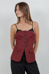 Contrast + Soft Woven Combo Button Down Vest Top
