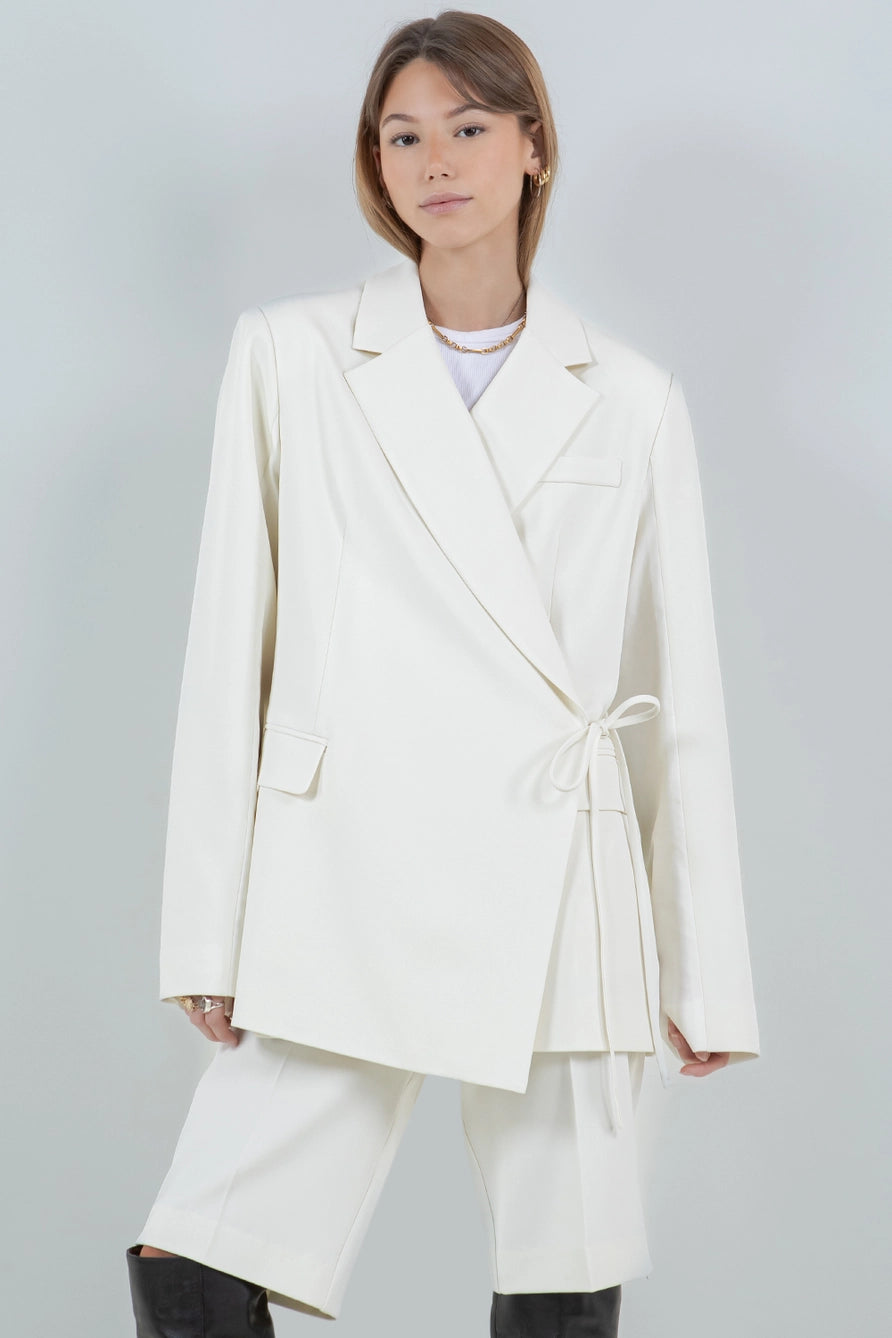 Fabric Mixed Waist Side Tie Blazer