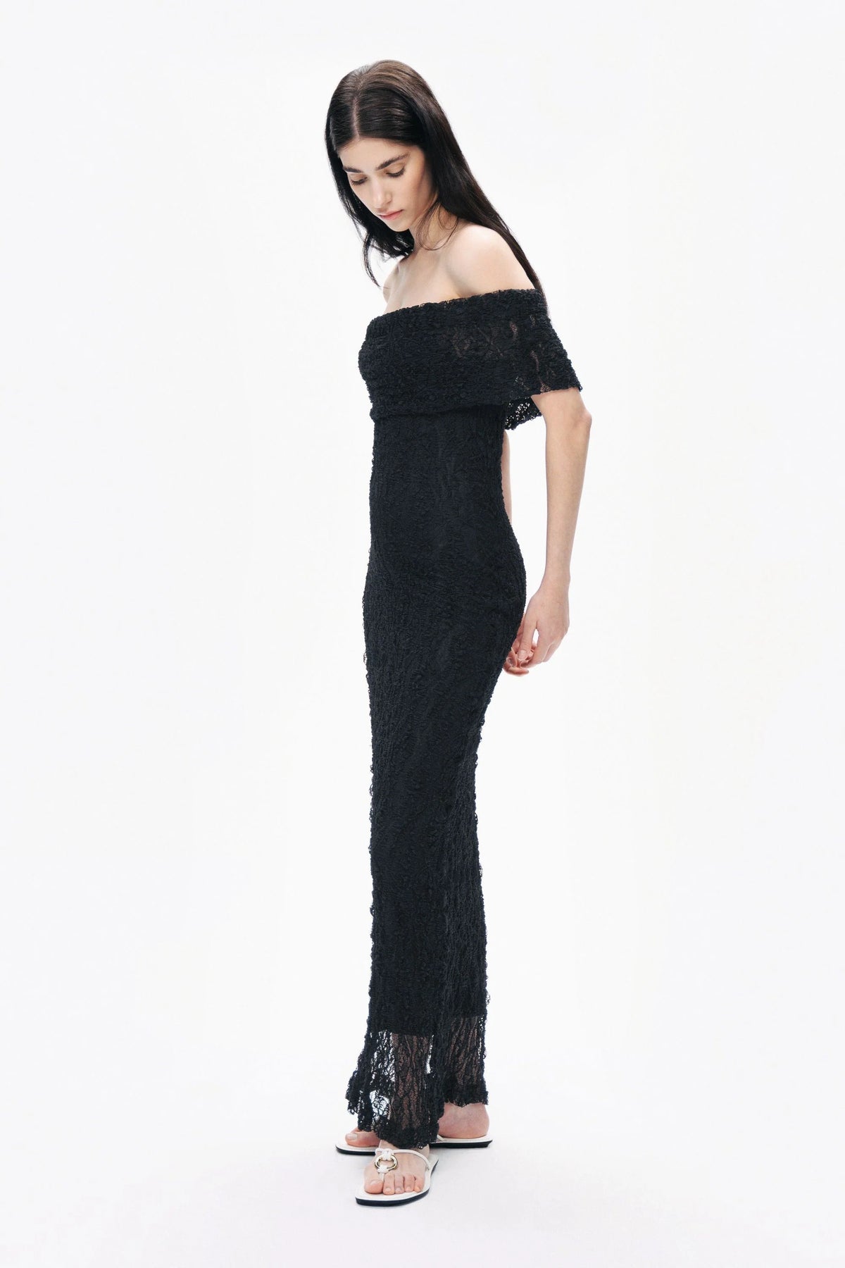 Black Off-The-Shoulder Lace Maxi Dress
