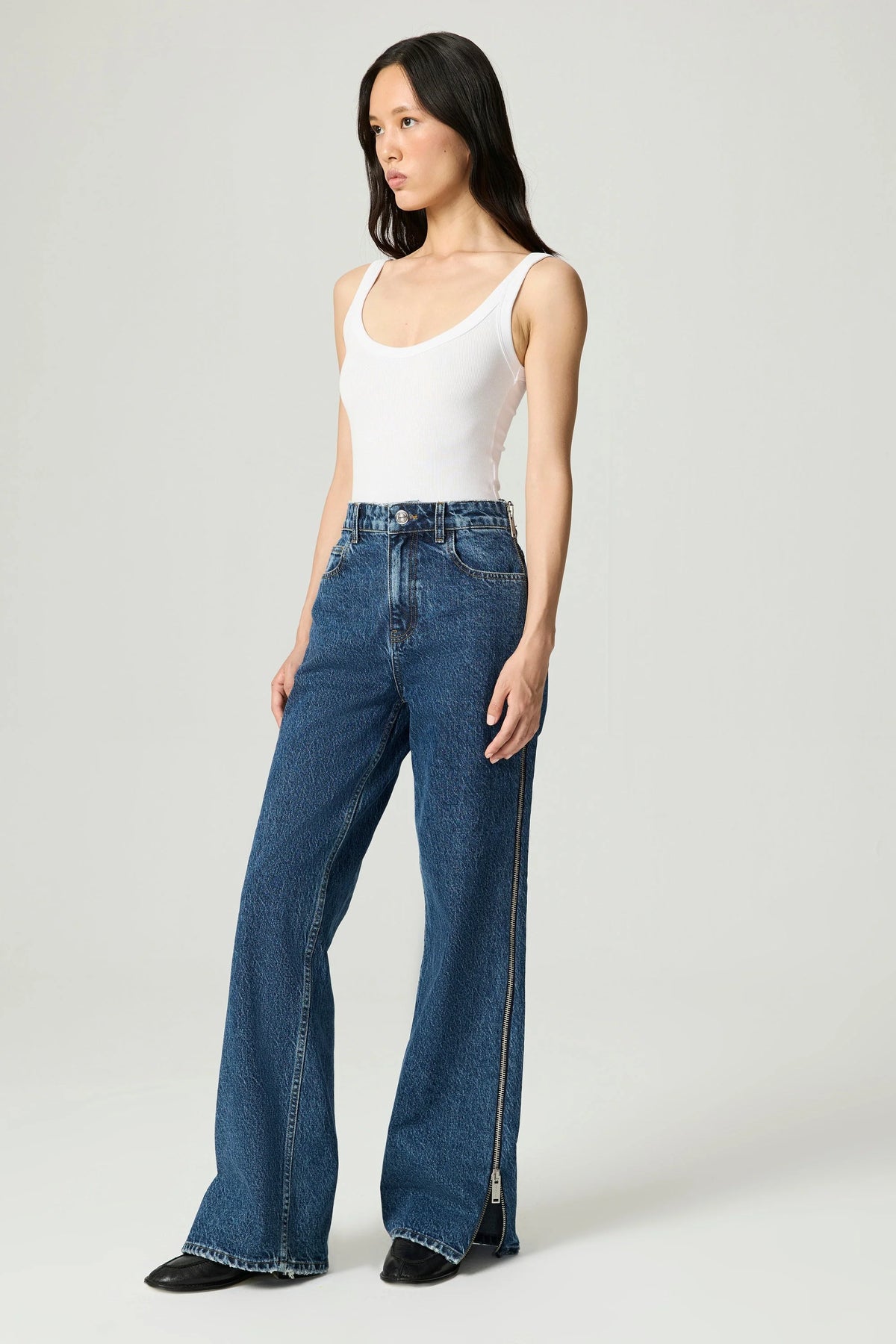 Zip Accent Straight-Leg Denim Pants