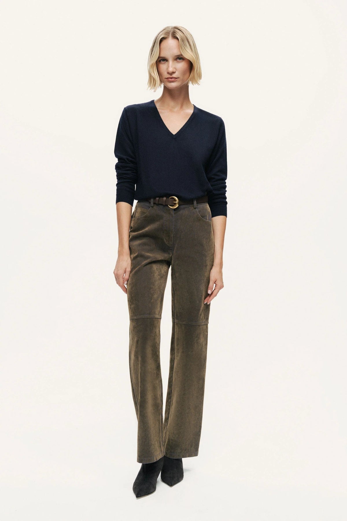 Open media 8 in modal Suede Panel Straight-Leg Pants Open media 9 in modal    Suede Panel Straight-Leg Pants