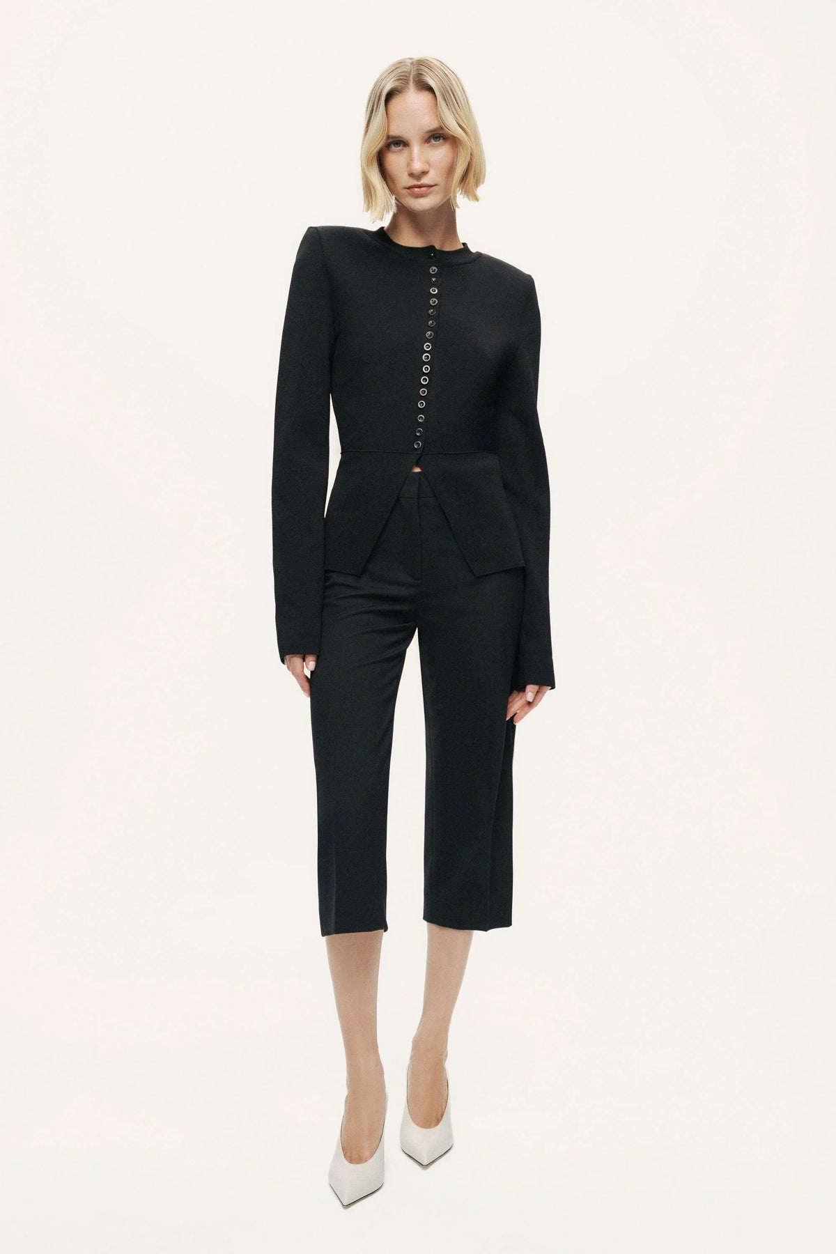 Sculpted Button-Front Knit Top