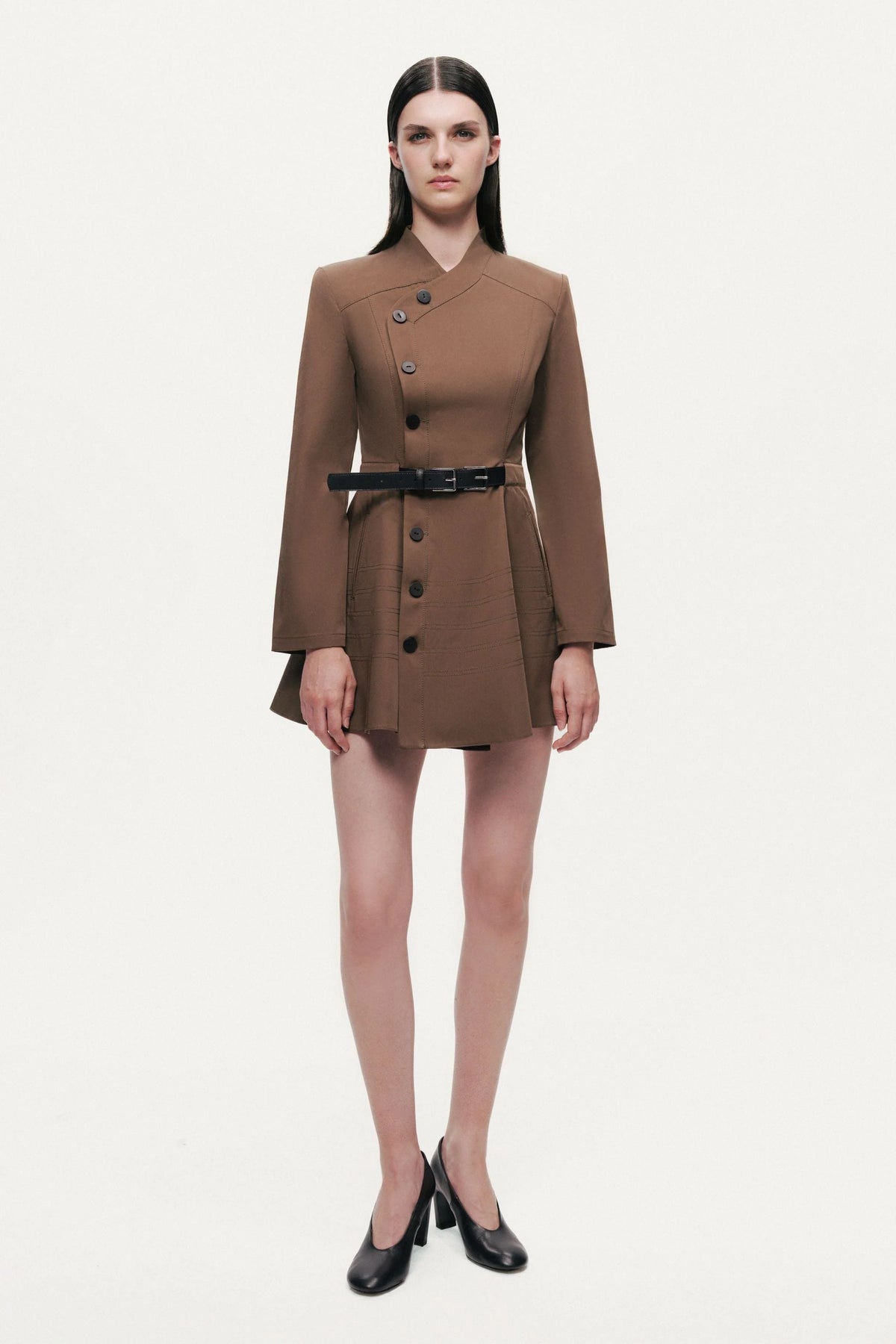 Asymmetric Belted Mini Shirt Dress