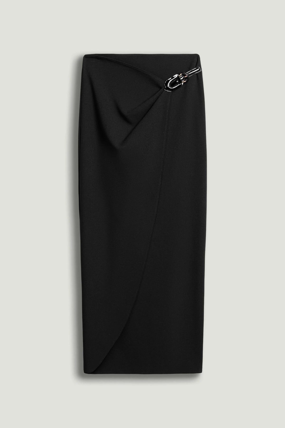Ring-Buckle Asymmetric Wrap Maxi Skirt