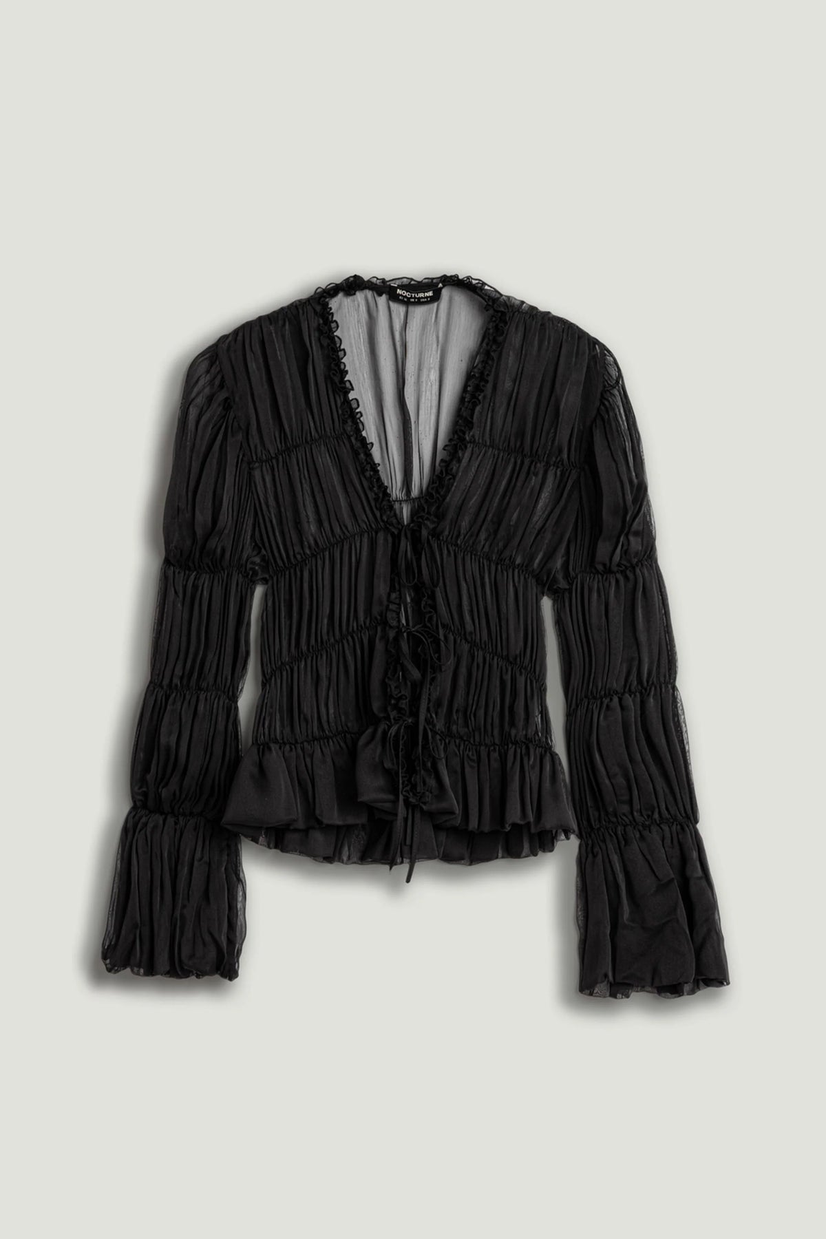 Black Ruched Sheer Blouse