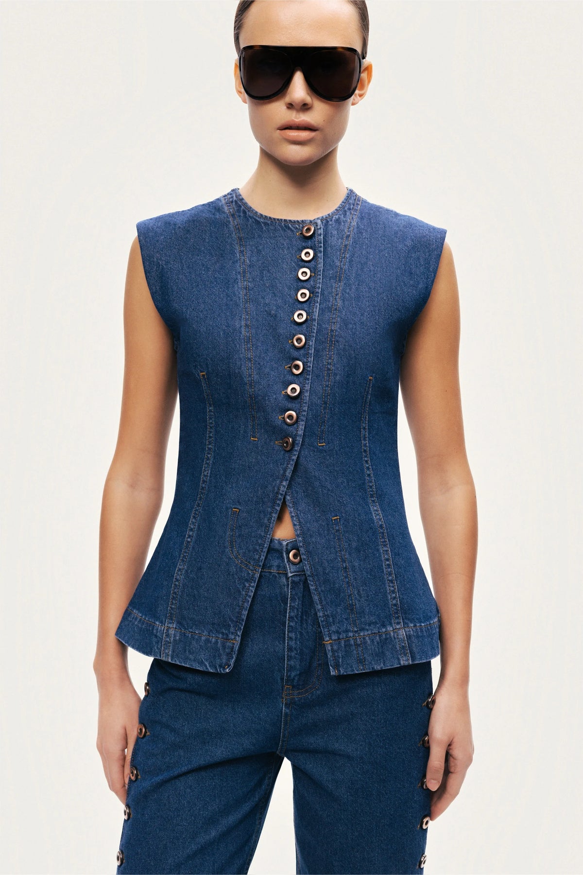 Button-Front Denim Vest