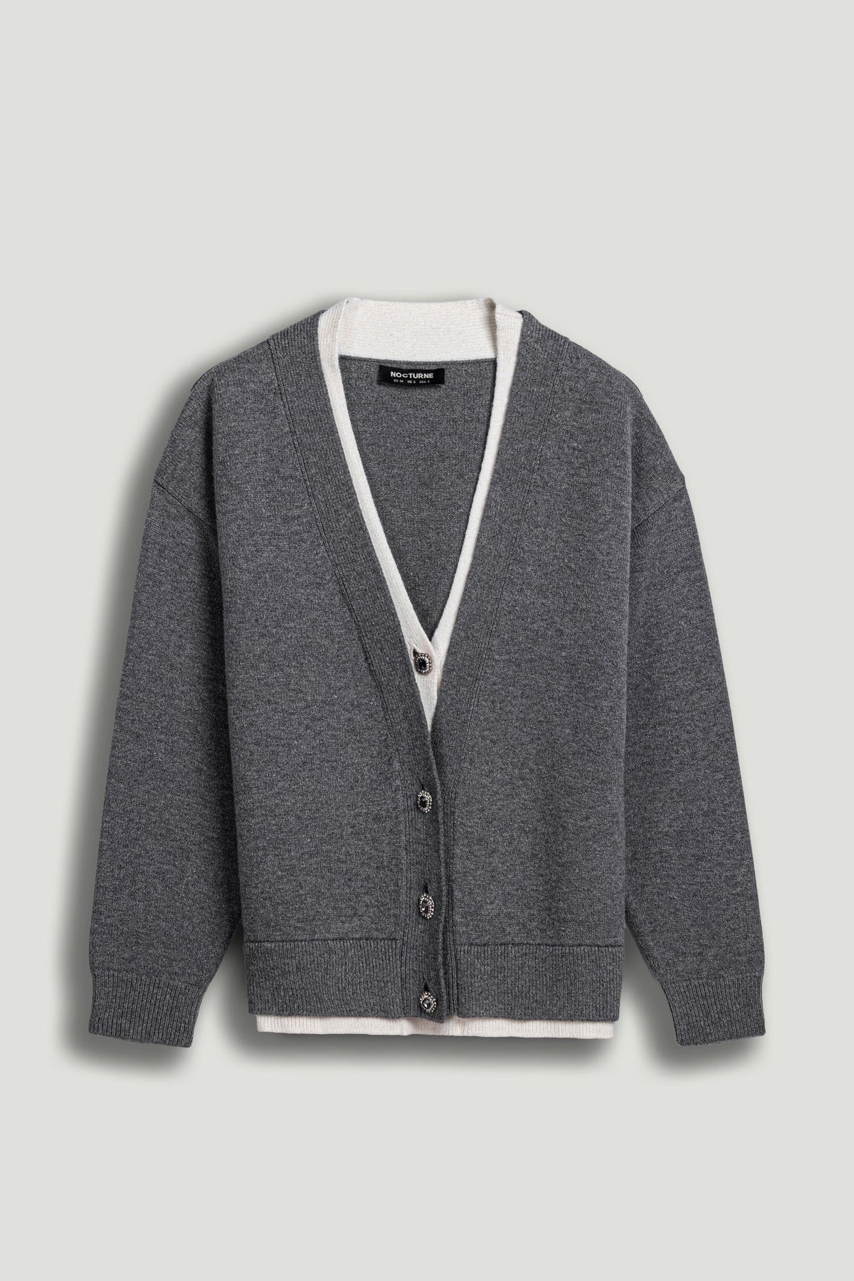 Crystal-Button V-Neck Cardigan