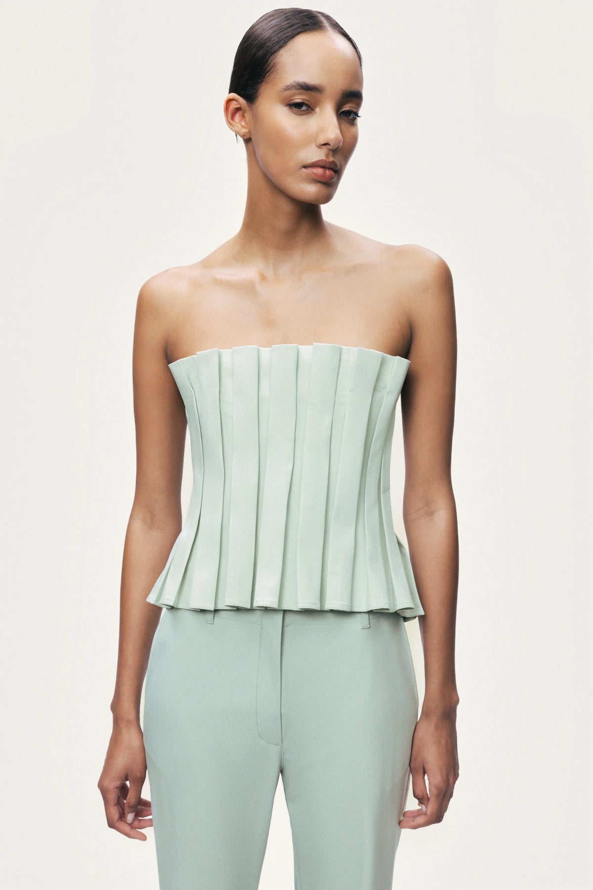 Pleated Strapless Bustier Top