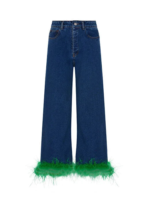 Feather Detailed Jean Trousers