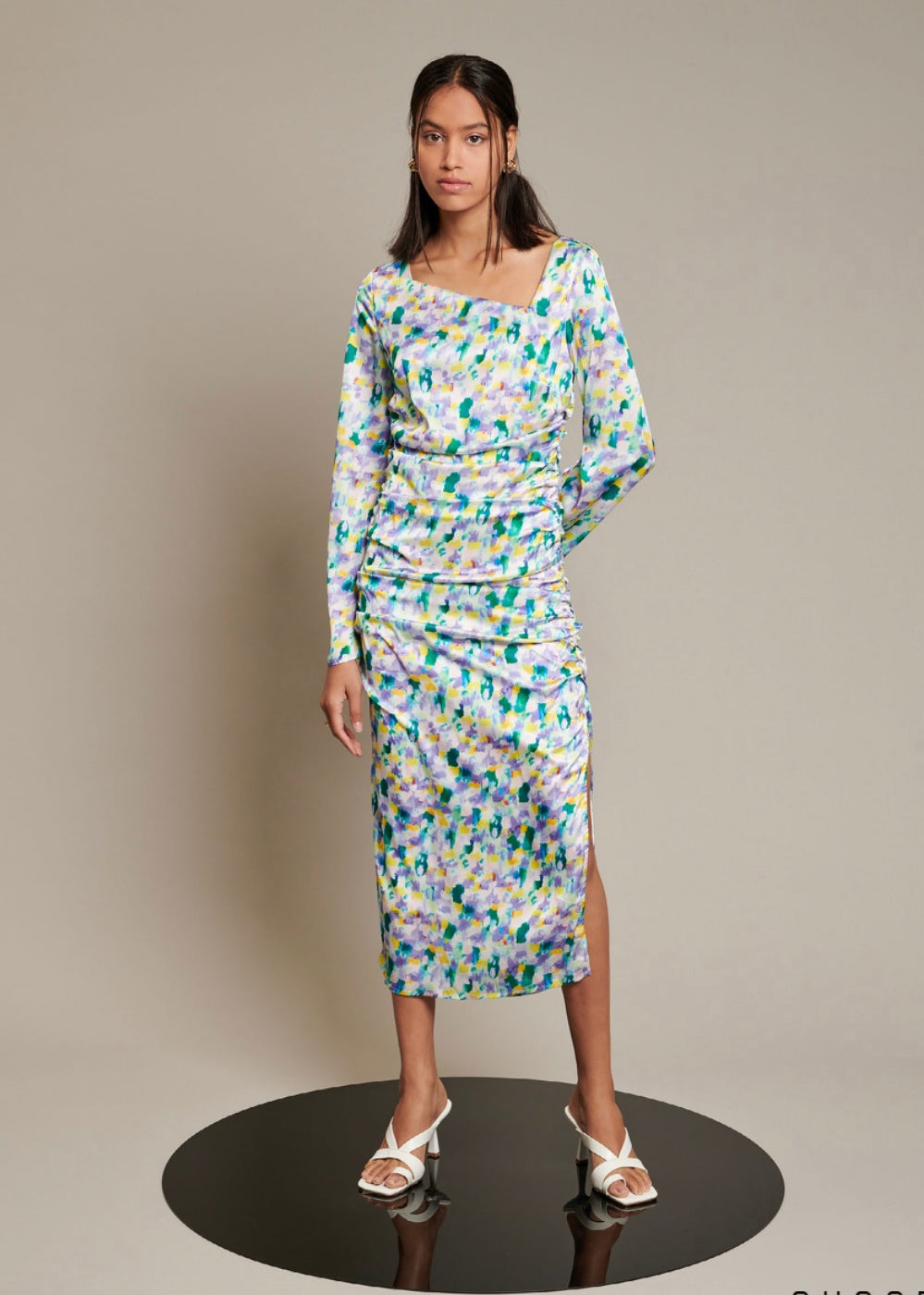 Lyle Print Ruched Dress